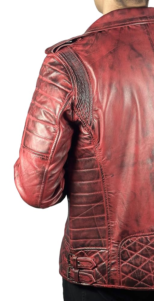 Men Real Lambskin Classic Leather Red Diamond Quilted Cafe